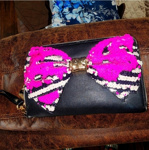 Vintage classic Betsey johnson sequin bow purse and wallet set - Picture 5 of 11